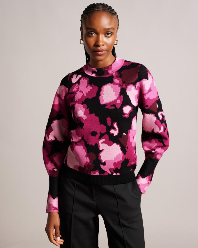 Pull Ted Baker Jacquard Floral Noir Femme | QJC-48469580